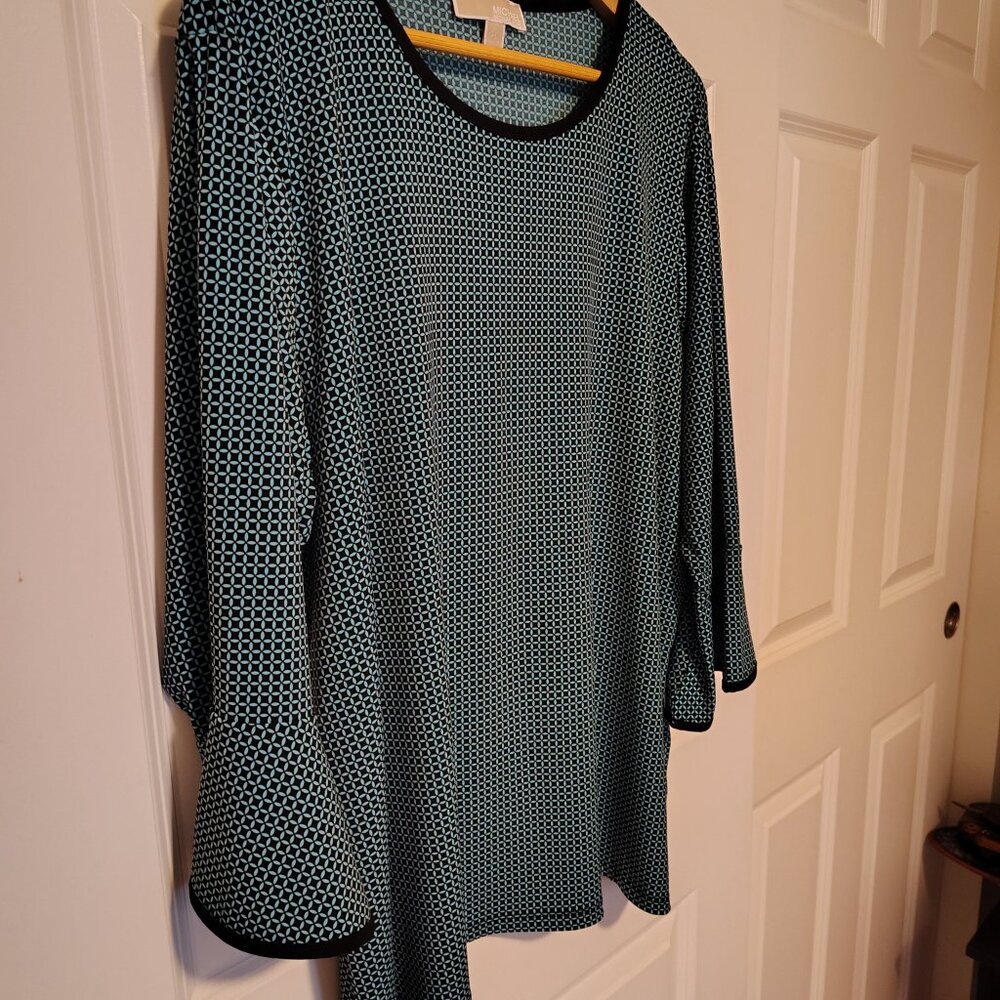 MICHAEL by Michael Kors Top Shirt Tee Blue Geometric 3/4 Peplum Flare Sleeve 2XL